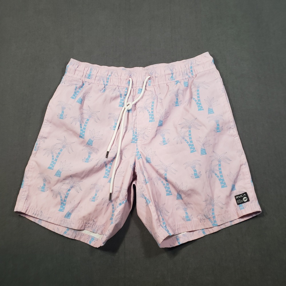 RVCA Swim Trunks Mens Small Pink Blue Palm Tree Artist Network Program Shorts